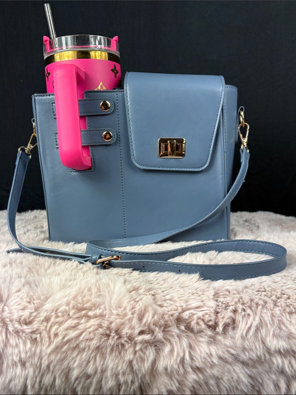 Periwinkle Blue Tumbler Crossbody Purse Water Bottle Bag 40oz Cup Carrier NWOT